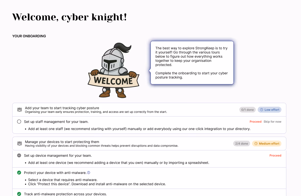 Guided onboarding flow